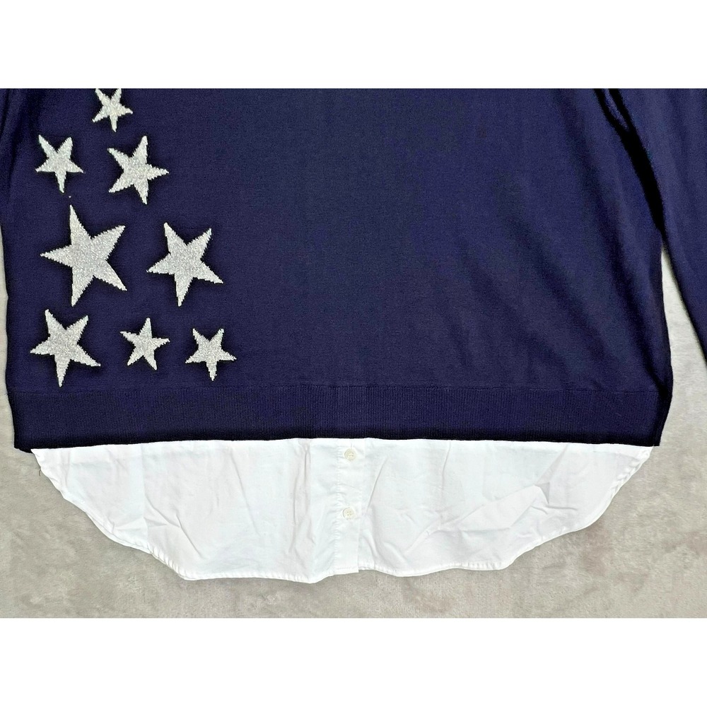 NWT Long Tall Sally Star Placement Sweater Layered Hem Crewneck Navy Casual Chic - Picture 5 of 10